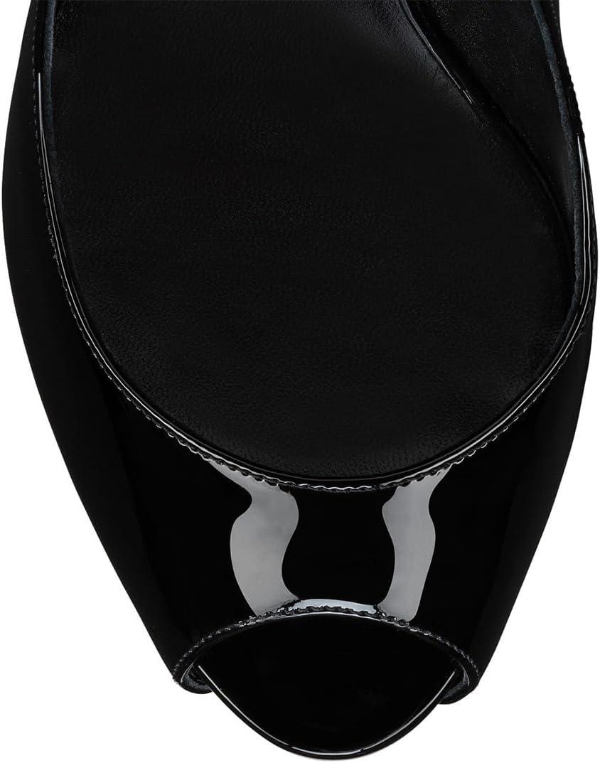 imageFSJ Women Classic Peep Toe Platform Pumps Sexy Stiletto High Heels Slip On Patent Leather Basic Pumps Wedding Party Dress Shoes Size 416 USBlack