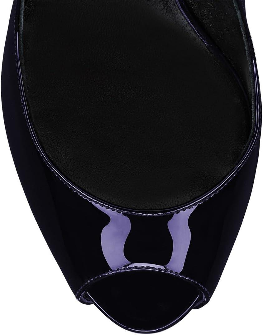 imageFSJ Women Classic Peep Toe Platform Pumps Sexy Stiletto High Heels Slip On Patent Leather Basic Pumps Wedding Party Dress Shoes Size 416 USBlue