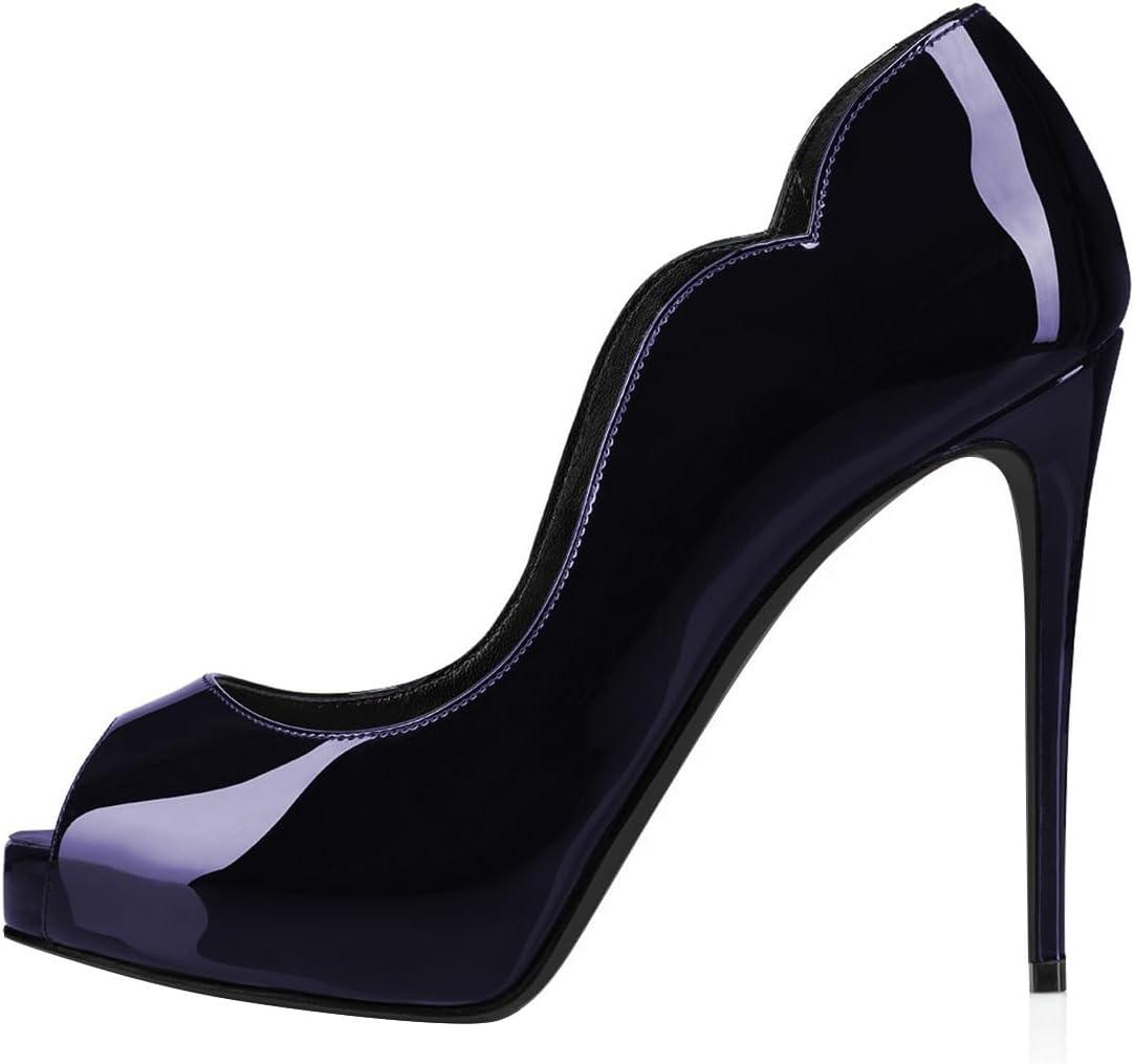 imageFSJ Women Classic Peep Toe Platform Pumps Sexy Stiletto High Heels Slip On Patent Leather Basic Pumps Wedding Party Dress Shoes Size 416 USBlue