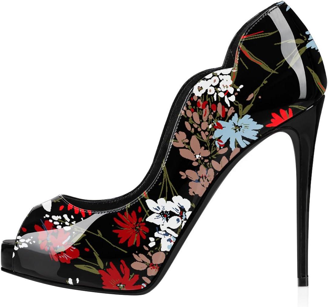 imageFSJ Women Classic Peep Toe Platform Pumps Sexy Stiletto High Heels Slip On Patent Leather Basic Pumps Wedding Party Dress Shoes Size 416 USGarden