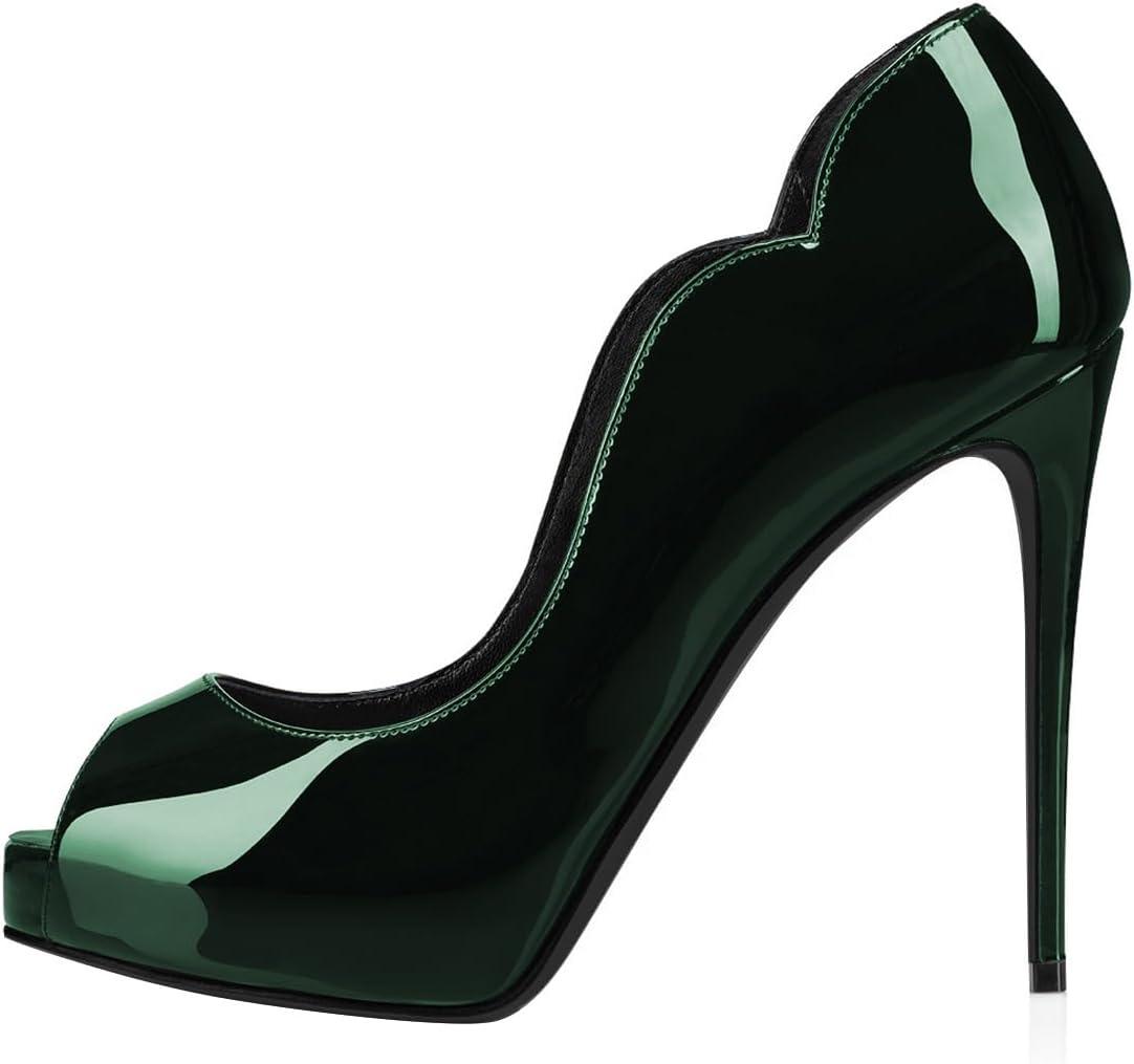 imageFSJ Women Classic Peep Toe Platform Pumps Sexy Stiletto High Heels Slip On Patent Leather Basic Pumps Wedding Party Dress Shoes Size 416 USGreen