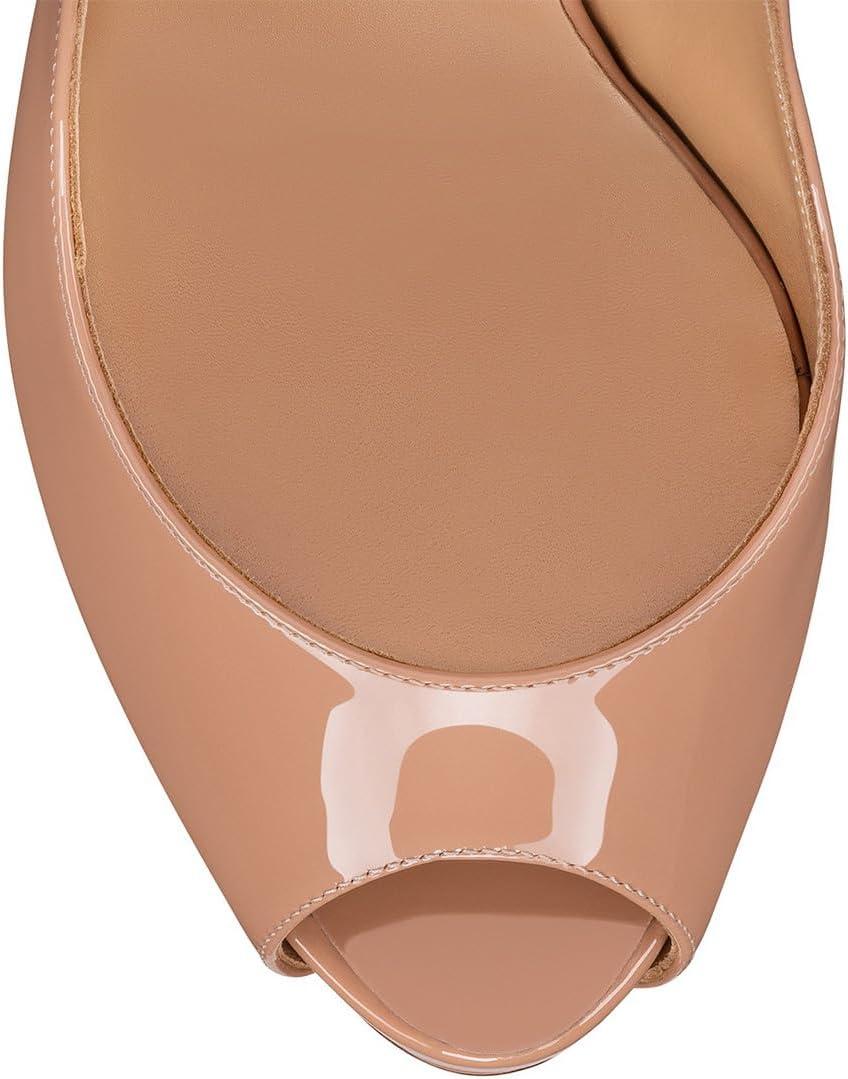 imageFSJ Women Classic Peep Toe Platform Pumps Sexy Stiletto High Heels Slip On Patent Leather Basic Pumps Wedding Party Dress Shoes Size 416 USNude