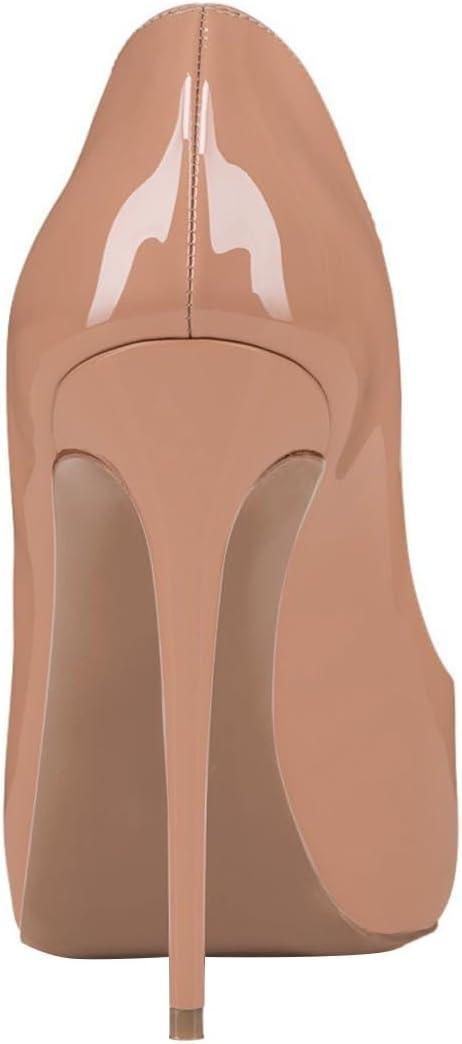 imageFSJ Women Classic Peep Toe Platform Pumps Sexy Stiletto High Heels Slip On Patent Leather Basic Pumps Wedding Party Dress Shoes Size 416 USNude