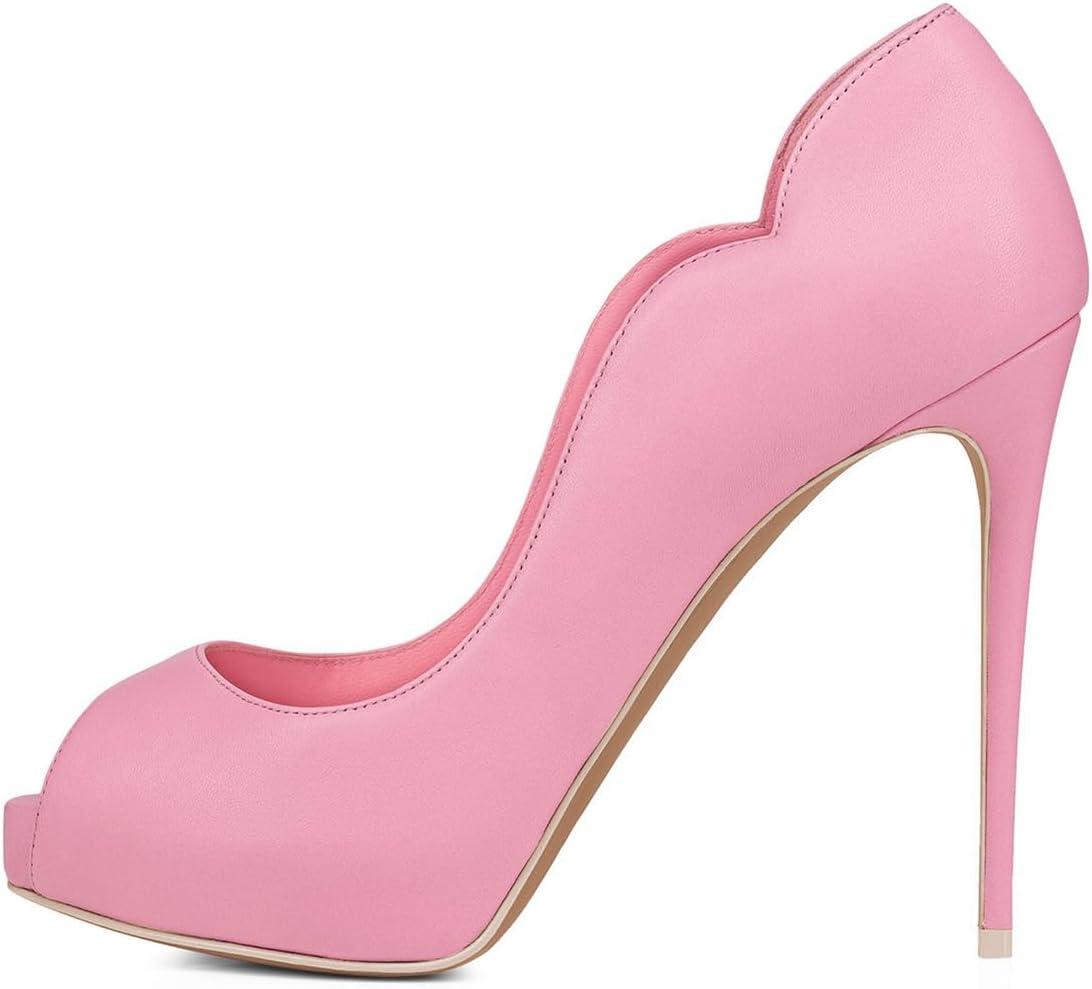 imageFSJ Women Classic Peep Toe Platform Pumps Sexy Stiletto High Heels Slip On Patent Leather Basic Pumps Wedding Party Dress Shoes Size 416 USPink