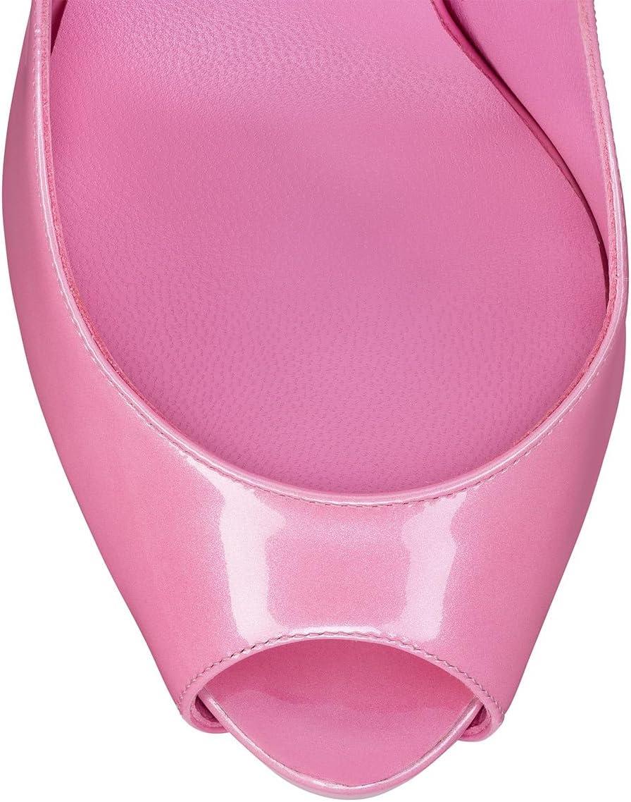 imageFSJ Women Classic Peep Toe Platform Pumps Sexy Stiletto High Heels Slip On Patent Leather Basic Pumps Wedding Party Dress Shoes Size 416 USPink Glossy Leather