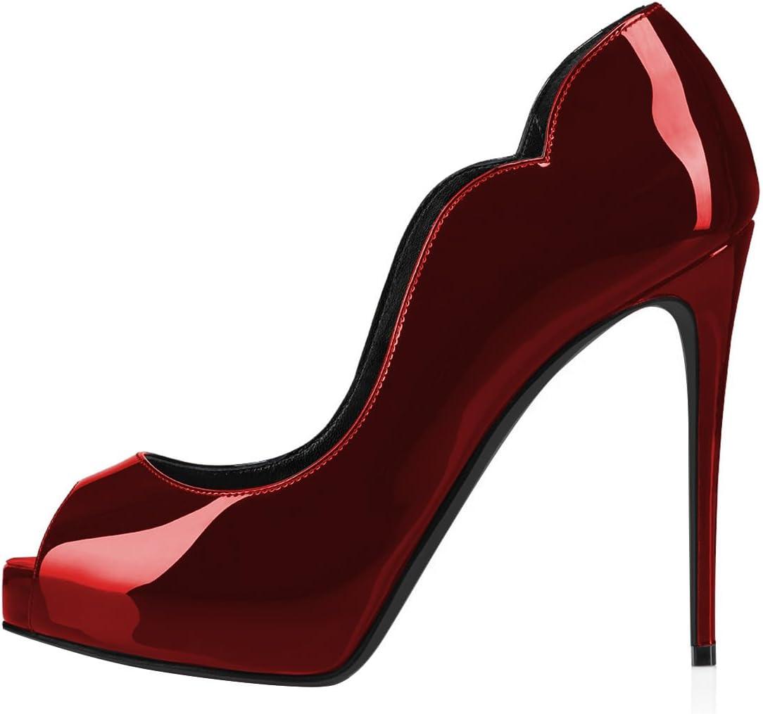 imageFSJ Women Classic Peep Toe Platform Pumps Sexy Stiletto High Heels Slip On Patent Leather Basic Pumps Wedding Party Dress Shoes Size 416 USRed