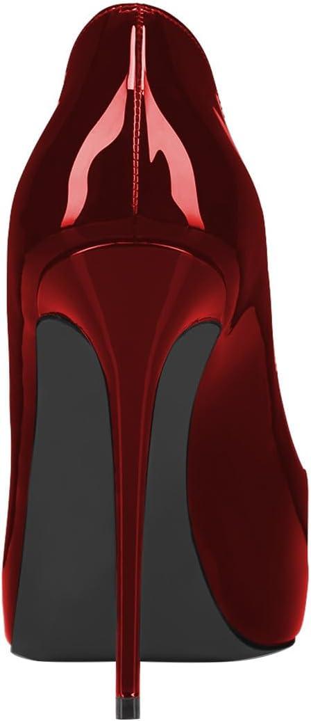 imageFSJ Women Classic Peep Toe Platform Pumps Sexy Stiletto High Heels Slip On Patent Leather Basic Pumps Wedding Party Dress Shoes Size 416 USRed