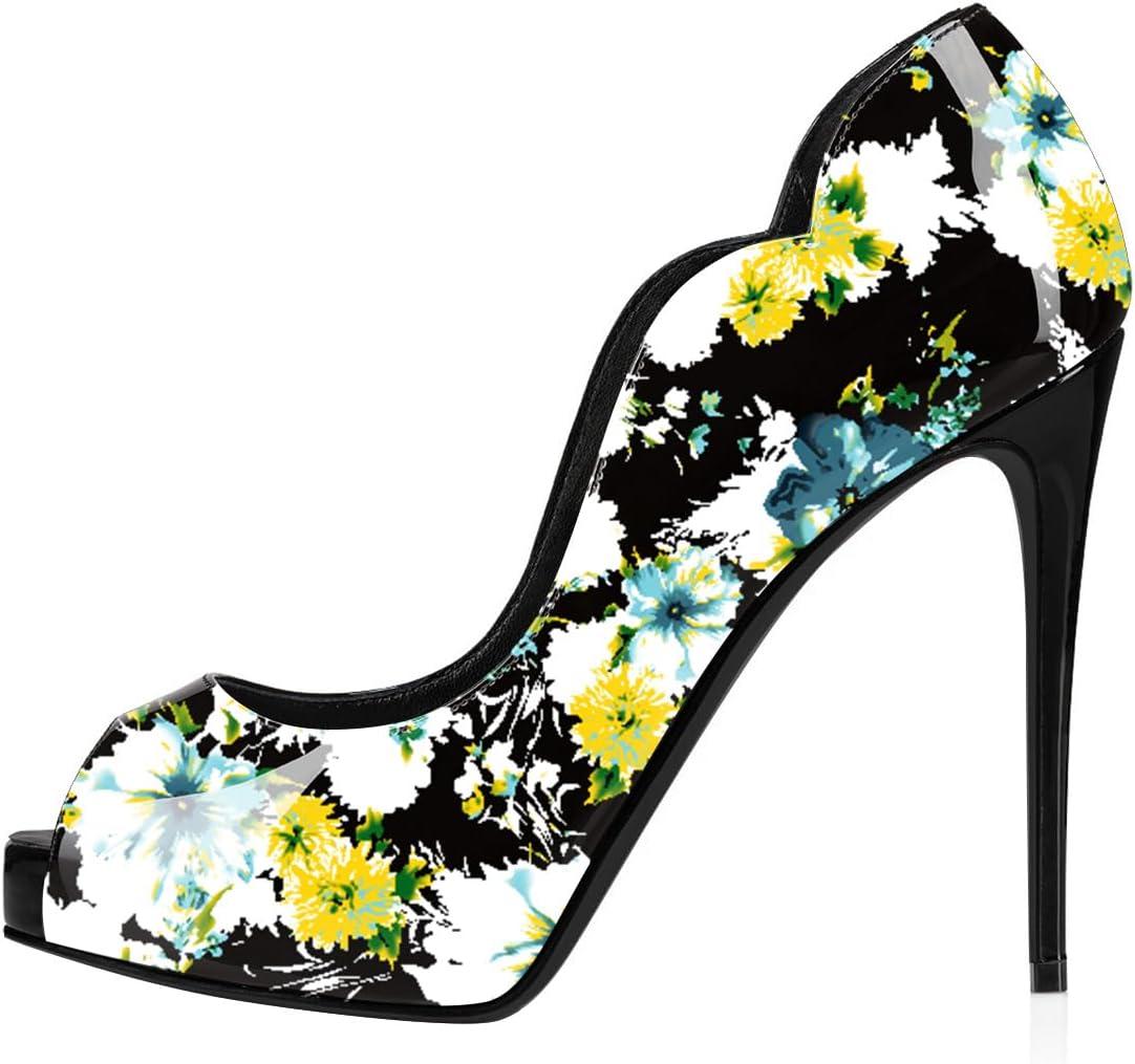 imageFSJ Women Classic Peep Toe Platform Pumps Sexy Stiletto High Heels Slip On Patent Leather Basic Pumps Wedding Party Dress Shoes Size 416 USWildflower