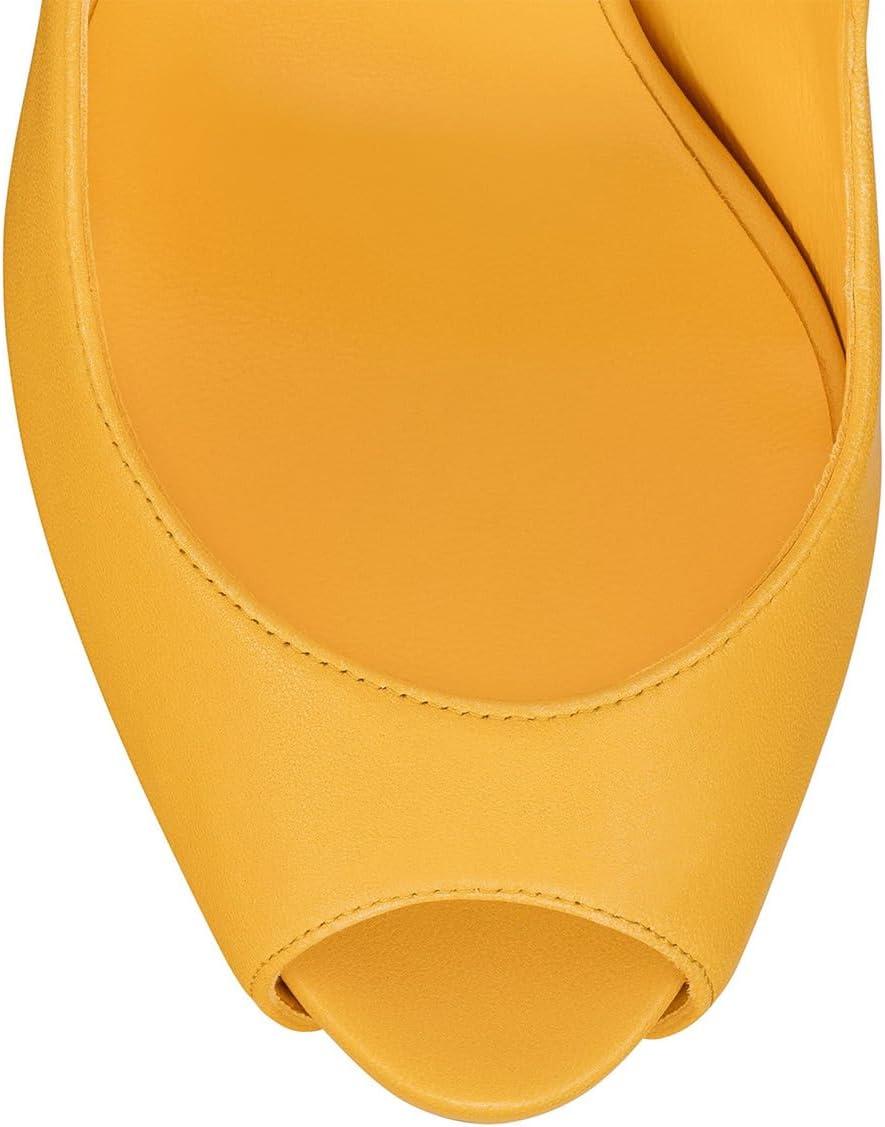 imageFSJ Women Classic Peep Toe Platform Pumps Sexy Stiletto High Heels Slip On Patent Leather Basic Pumps Wedding Party Dress Shoes Size 416 USYellow