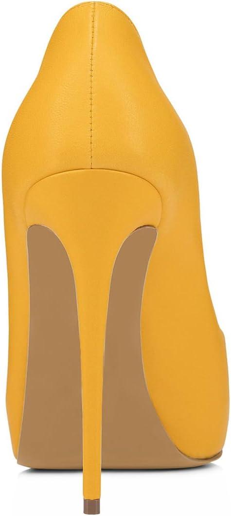 imageFSJ Women Classic Peep Toe Platform Pumps Sexy Stiletto High Heels Slip On Patent Leather Basic Pumps Wedding Party Dress Shoes Size 416 USYellow