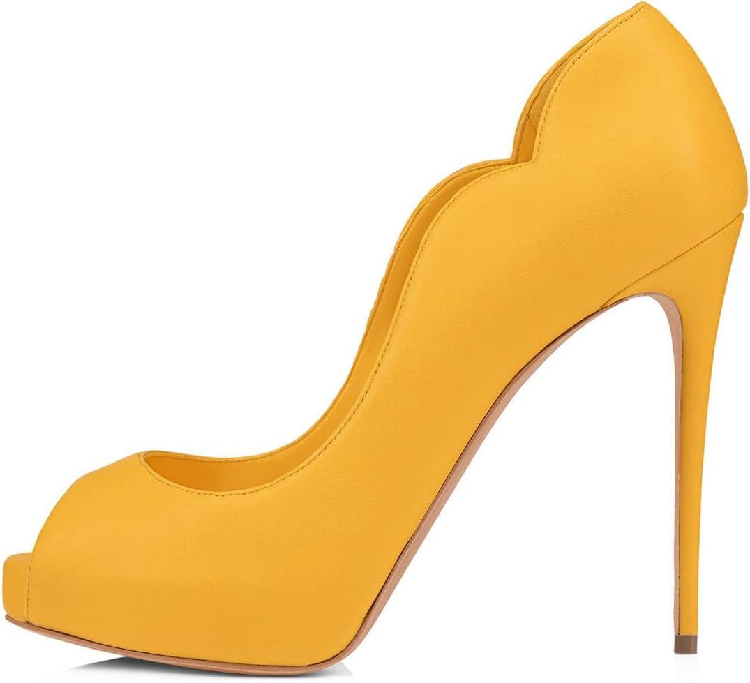 imageFSJ Women Classic Peep Toe Platform Pumps Sexy Stiletto High Heels Slip On Patent Leather Basic Pumps Wedding Party Dress Shoes Size 416 USYellow