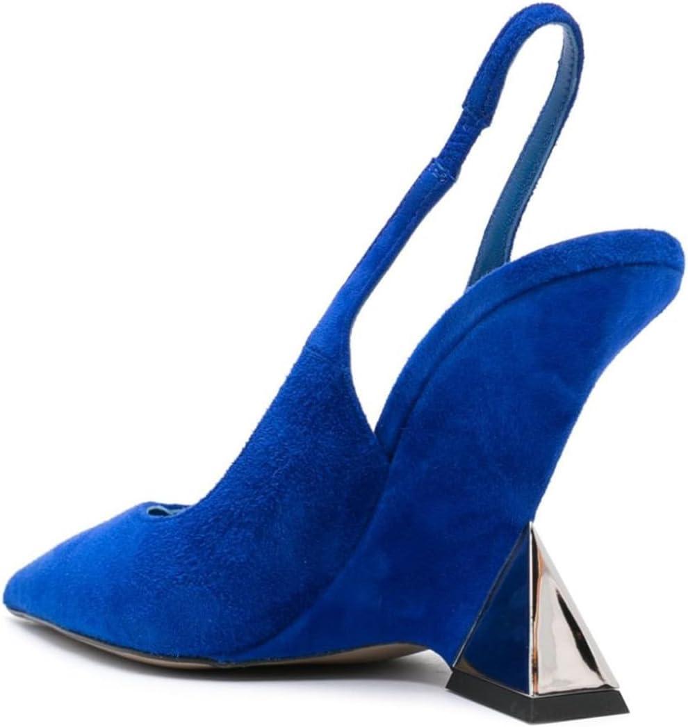 imageFSJ Women Closed Pointed Toe High Wedge Heel Slingback Pumps Stretch Strap SlipOn Fashion Office Wedding Party Dress Shoes Size 416 USBlue Suede