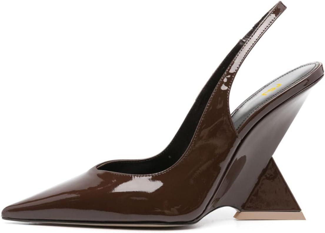 imageFSJ Women Closed Pointed Toe High Wedge Heel Slingback Pumps Stretch Strap SlipOn Fashion Office Wedding Party Dress Shoes Size 416 USBrown