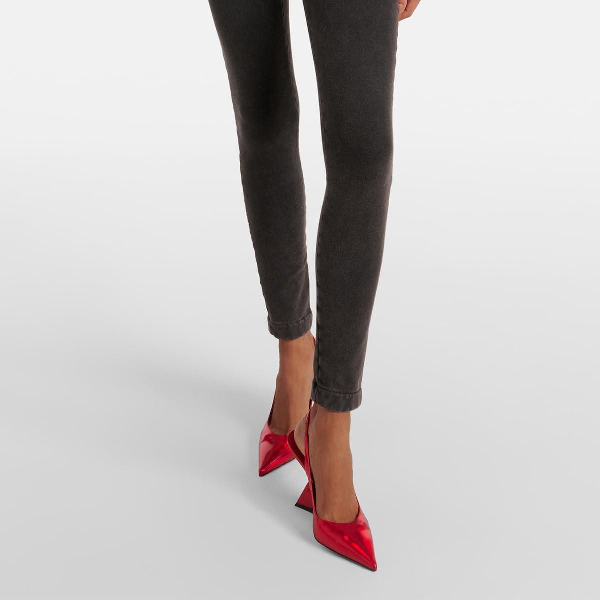 imageFSJ Women Closed Pointed Toe High Wedge Heel Slingback Pumps Stretch Strap SlipOn Fashion Office Wedding Party Dress Shoes Size 416 USRed