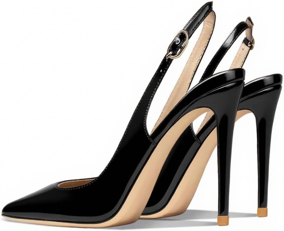 imageFSJ Women Closed Toe Pointy High Heel Pumps Sexy Slingback Heeled Sandals with Buckle Banquet Formal Event Dress Shoes Sizes 416 USBlack