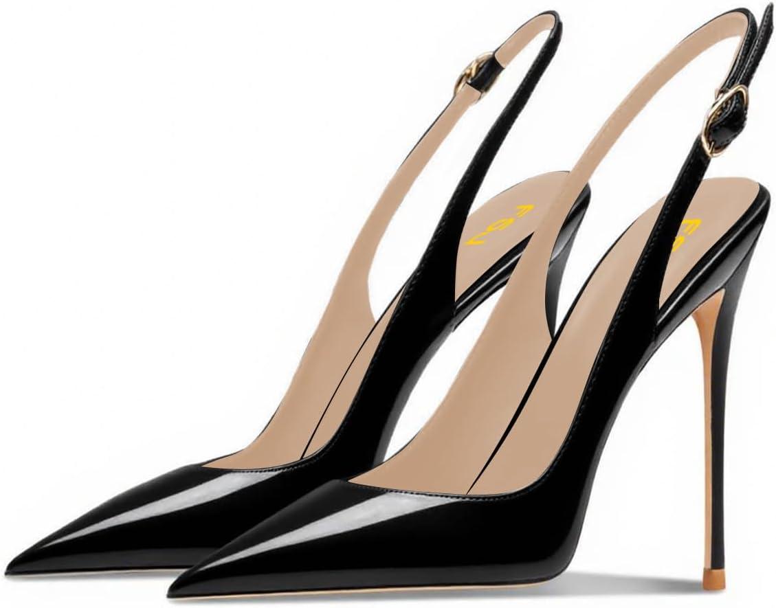 imageFSJ Women Closed Toe Pointy High Heel Pumps Sexy Slingback Heeled Sandals with Buckle Banquet Formal Event Dress Shoes Sizes 416 USBlack