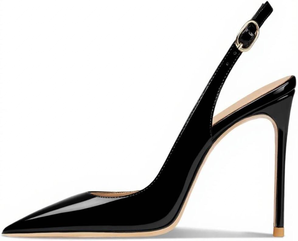 imageFSJ Women Closed Toe Pointy High Heel Pumps Sexy Slingback Heeled Sandals with Buckle Banquet Formal Event Dress Shoes Sizes 416 USBlack