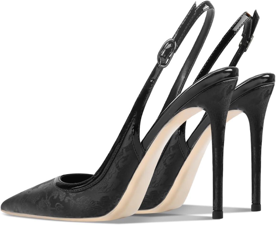 imageFSJ Women Closed Toe Pointy High Heel Pumps Sexy Slingback Heeled Sandals with Buckle Banquet Formal Event Dress Shoes Sizes 416 USBlack Embossing
