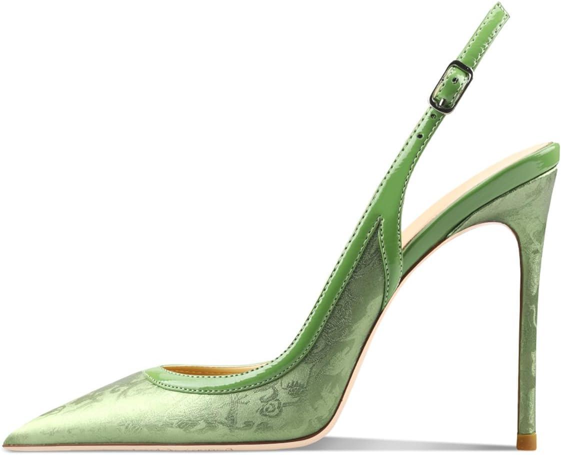 imageFSJ Women Closed Toe Pointy High Heel Pumps Sexy Slingback Heeled Sandals with Buckle Banquet Formal Event Dress Shoes Sizes 416 USGreen Embossing