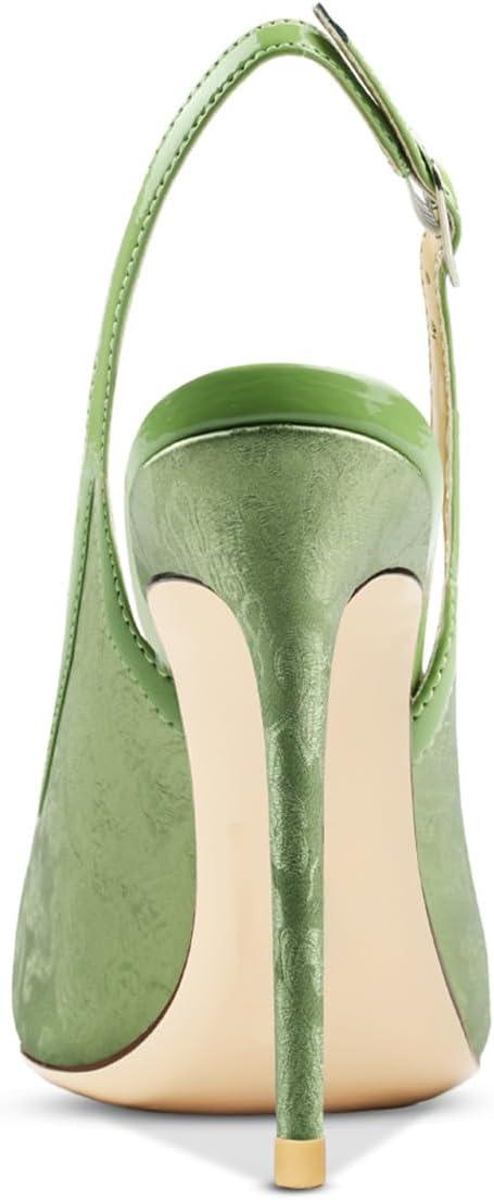 imageFSJ Women Closed Toe Pointy High Heel Pumps Sexy Slingback Heeled Sandals with Buckle Banquet Formal Event Dress Shoes Sizes 416 USGreen Embossing