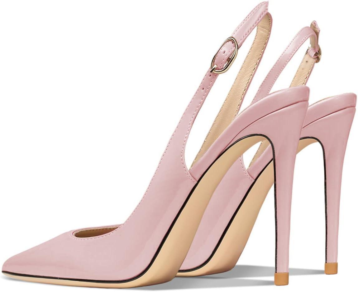 imageFSJ Women Closed Toe Pointy High Heel Pumps Sexy Slingback Heeled Sandals with Buckle Banquet Formal Event Dress Shoes Sizes 416 USPink