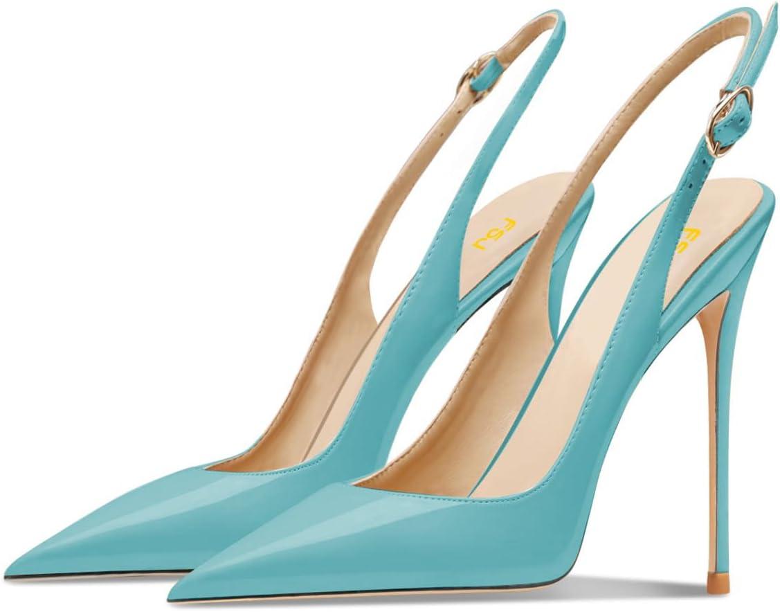 imageFSJ Women Closed Toe Pointy High Heel Pumps Sexy Slingback Heeled Sandals with Buckle Banquet Formal Event Dress Shoes Sizes 416 USTurquoise