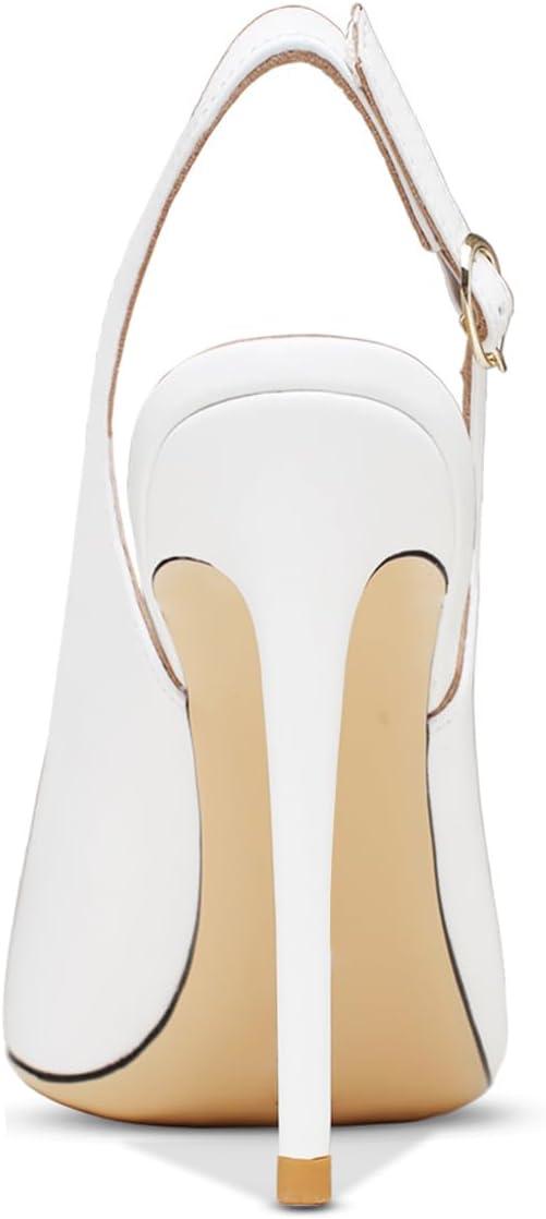 imageFSJ Women Closed Toe Pointy High Heel Pumps Sexy Slingback Heeled Sandals with Buckle Banquet Formal Event Dress Shoes Sizes 416 USWhite