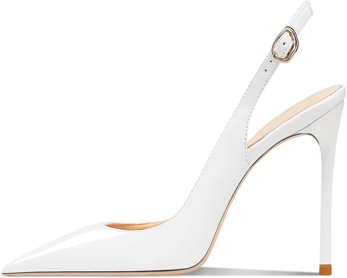 imageFSJ Women Closed Toe Pointy High Heel Pumps Sexy Slingback Heeled Sandals with Buckle Banquet Formal Event Dress Shoes Sizes 416 USWhite