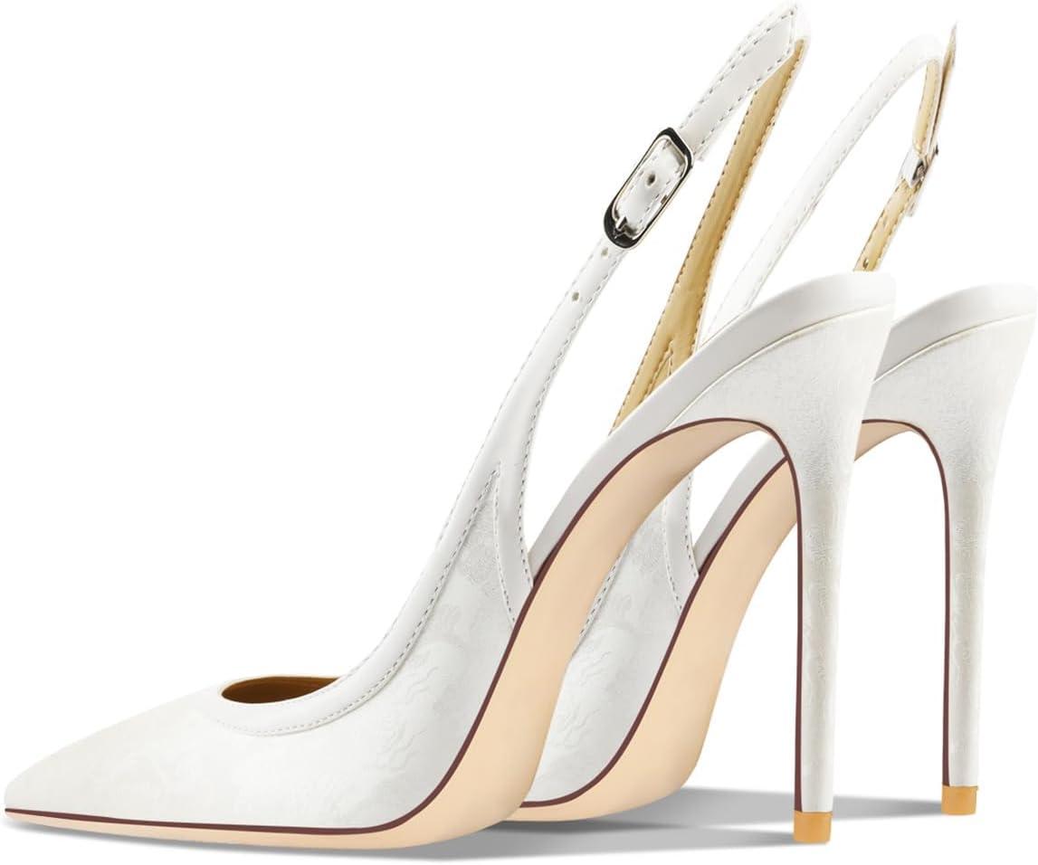 imageFSJ Women Closed Toe Pointy High Heel Pumps Sexy Slingback Heeled Sandals with Buckle Banquet Formal Event Dress Shoes Sizes 416 USWhite Embossing