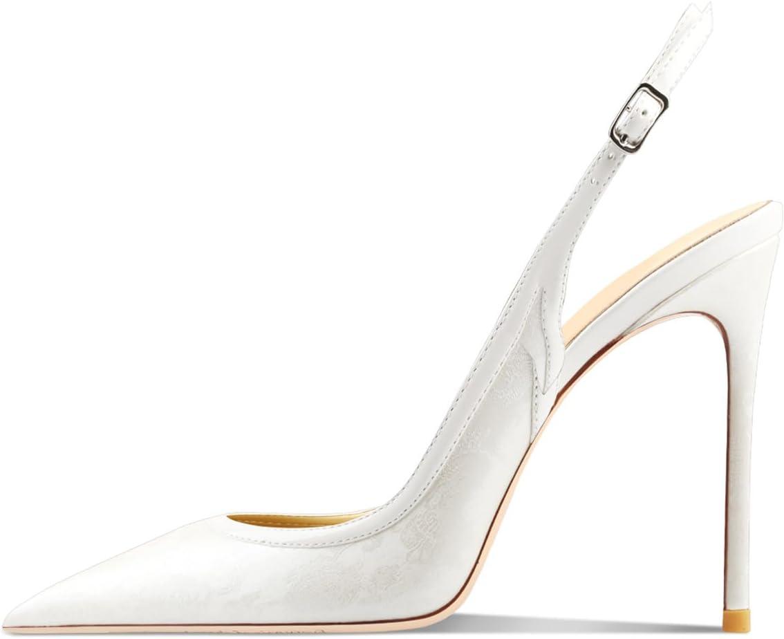 imageFSJ Women Closed Toe Pointy High Heel Pumps Sexy Slingback Heeled Sandals with Buckle Banquet Formal Event Dress Shoes Sizes 416 USWhite Embossing