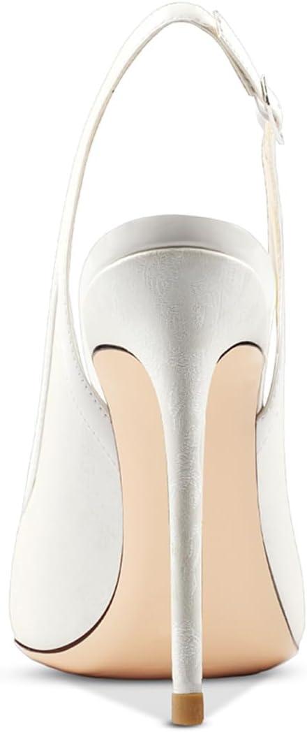 imageFSJ Women Closed Toe Pointy High Heel Pumps Sexy Slingback Heeled Sandals with Buckle Banquet Formal Event Dress Shoes Sizes 416 USWhite Embossing