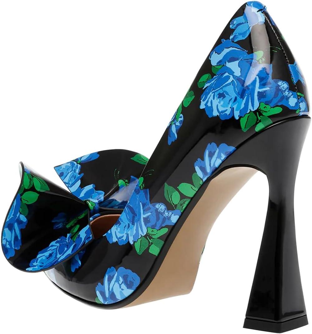 imageFSJ Women Cute Bow Closed Toe Chunky High Heels Slip On Glitter DOrsay Pumps Bridal Wedding Banquet Outfit Shoes Size 415 USFlower Print