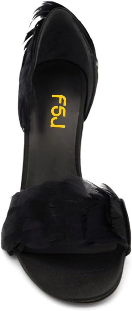 imageFSJ Women DOrsay Kitten Low Heels Pumps Closed Pointed Toe Comfort SlipOn Feather Sandals Ladies Work Party Satin Dress Shoes Size 416 USBlack