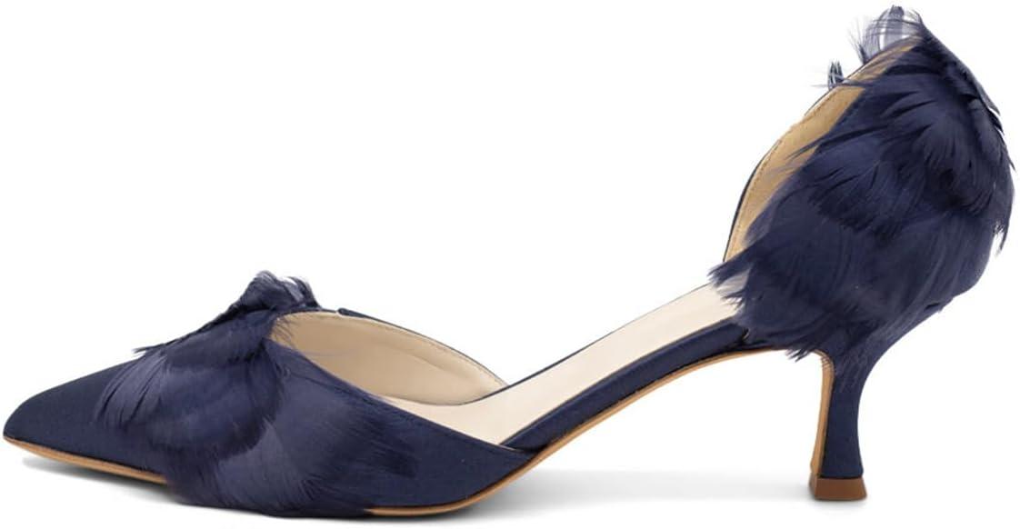 imageFSJ Women DOrsay Kitten Low Heels Pumps Closed Pointed Toe Comfort SlipOn Feather Sandals Ladies Work Party Satin Dress Shoes Size 416 USBlue
