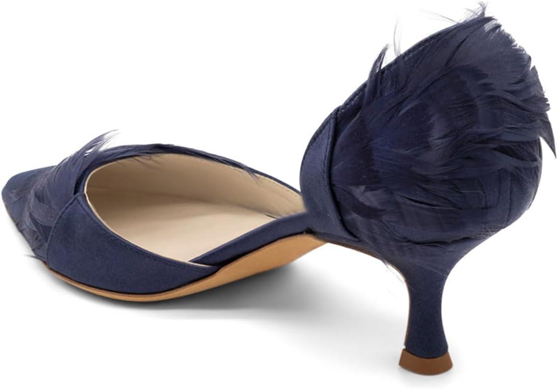 imageFSJ Women DOrsay Kitten Low Heels Pumps Closed Pointed Toe Comfort SlipOn Feather Sandals Ladies Work Party Satin Dress Shoes Size 416 USBlue