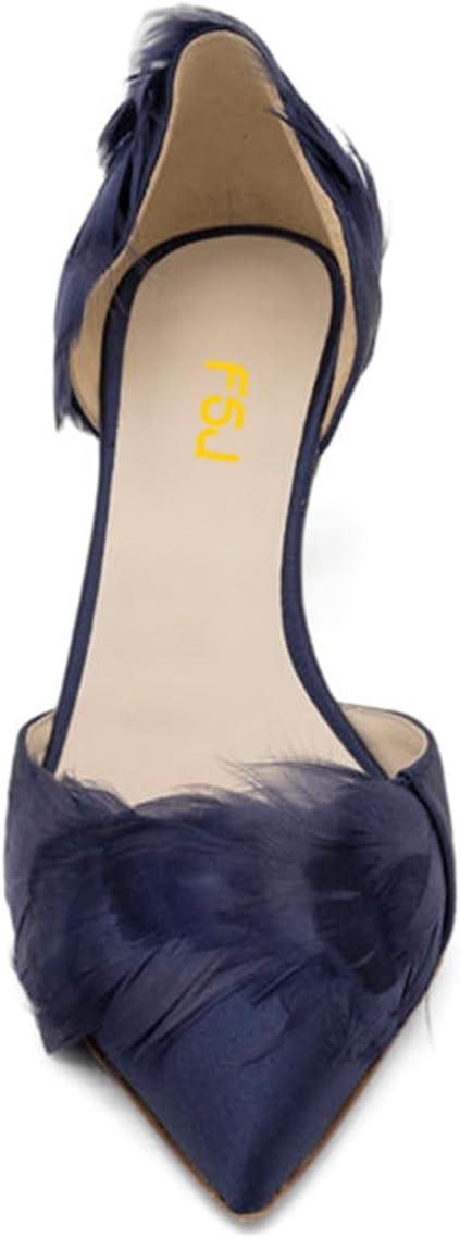 imageFSJ Women DOrsay Kitten Low Heels Pumps Closed Pointed Toe Comfort SlipOn Feather Sandals Ladies Work Party Satin Dress Shoes Size 416 USBlue