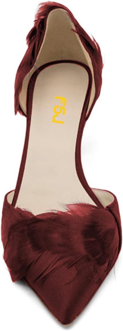 imageFSJ Women DOrsay Kitten Low Heels Pumps Closed Pointed Toe Comfort SlipOn Feather Sandals Ladies Work Party Satin Dress Shoes Size 416 USRed