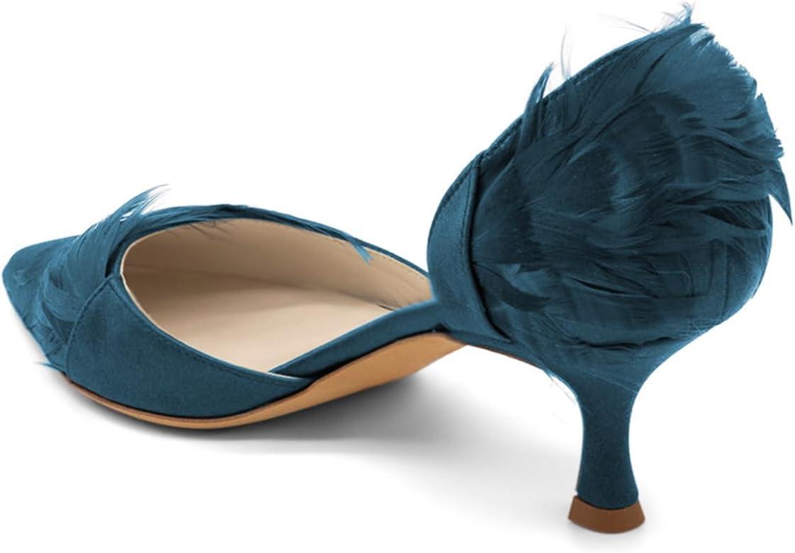 imageFSJ Women DOrsay Kitten Low Heels Pumps Closed Pointed Toe Comfort SlipOn Feather Sandals Ladies Work Party Satin Dress Shoes Size 416 USTeal