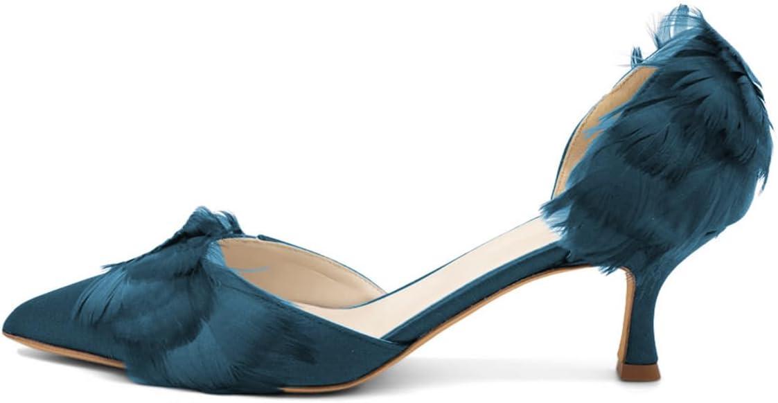 imageFSJ Women DOrsay Kitten Low Heels Pumps Closed Pointed Toe Comfort SlipOn Feather Sandals Ladies Work Party Satin Dress Shoes Size 416 USTeal