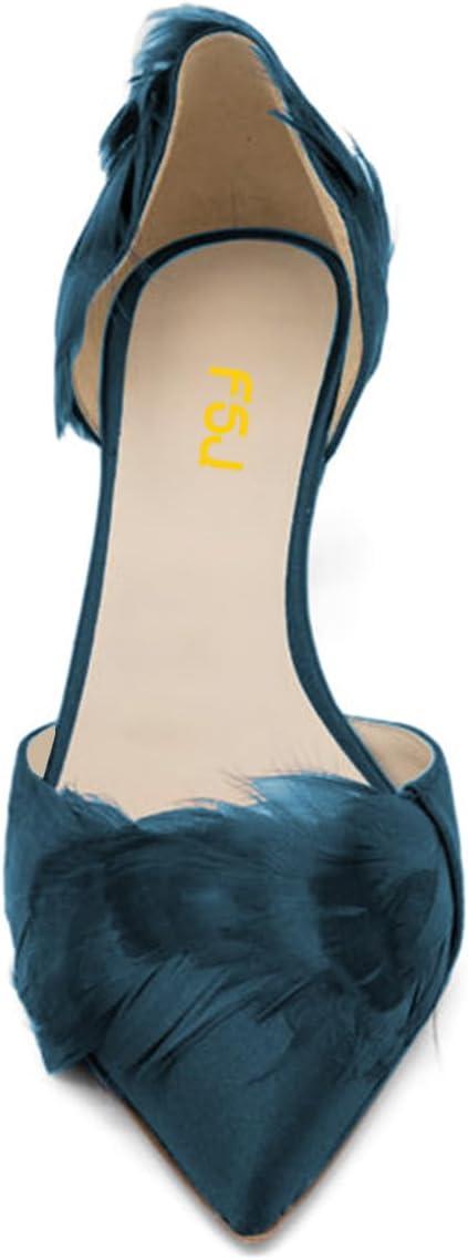 imageFSJ Women DOrsay Kitten Low Heels Pumps Closed Pointed Toe Comfort SlipOn Feather Sandals Ladies Work Party Satin Dress Shoes Size 416 USTeal