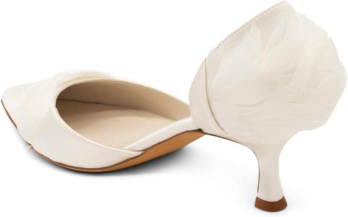 imageFSJ Women DOrsay Kitten Low Heels Pumps Closed Pointed Toe Comfort SlipOn Feather Sandals Ladies Work Party Satin Dress Shoes Size 416 USWhite