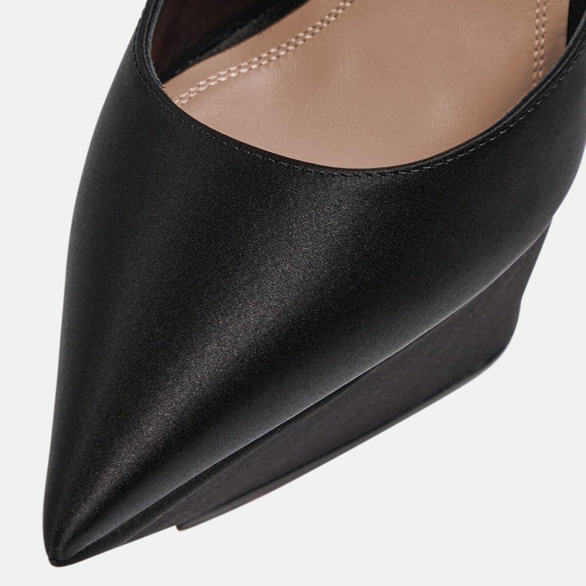 imageFSJ Women Elegant Platform Stiletto Heel Ankle Strap Pumps Pointed Toe Stunning High Heel Sexy Party Wedding Dress Shoes Size 416 USBlack Satin