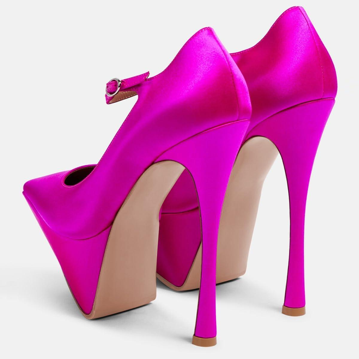 imageFSJ Women Elegant Platform Stiletto Heel Ankle Strap Pumps Pointed Toe Stunning High Heel Sexy Party Wedding Dress Shoes Size 416 USDeep Pink