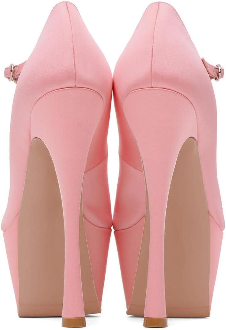 imageFSJ Women Elegant Platform Stiletto Heel Ankle Strap Pumps Pointed Toe Stunning High Heel Sexy Party Wedding Dress Shoes Size 416 USPink