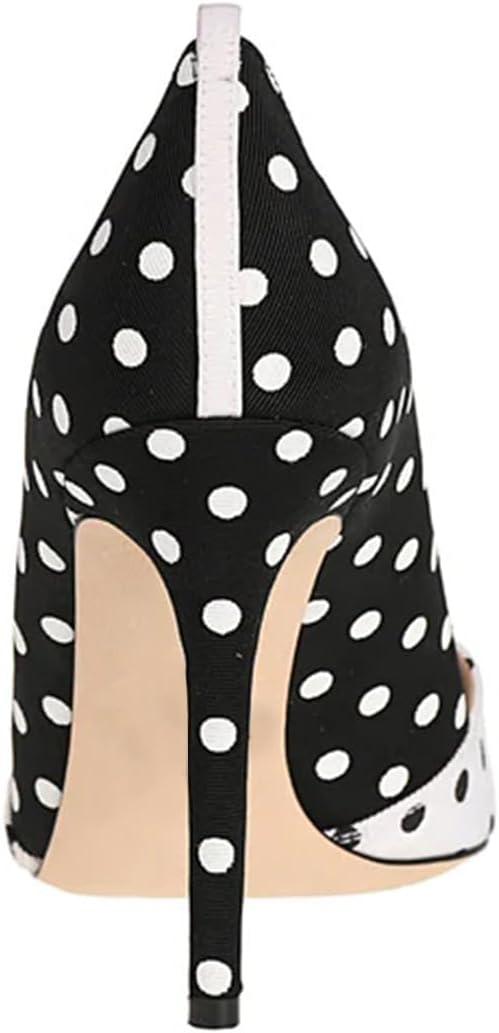 imageFSJ Women Fashion Closed Pointed Toe Pumps Stiletto High Heels Slip On Two ToneSolid Color Contrast Party Dress Office Shoes Size 415 USBlack and White Polka Dot
