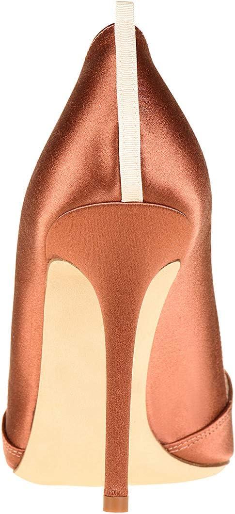 imageFSJ Women Fashion Closed Pointed Toe Pumps Stiletto High Heels Slip On Two ToneSolid Color Contrast Party Dress Office Shoes Size 415 USBrown