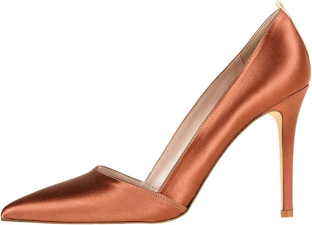 imageFSJ Women Fashion Closed Pointed Toe Pumps Stiletto High Heels Slip On Two ToneSolid Color Contrast Party Dress Office Shoes Size 415 USBrown