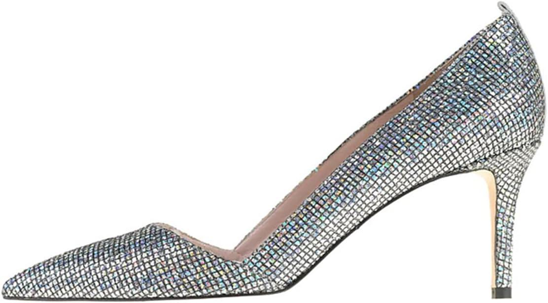 imageFSJ Women Fashion Closed Pointed Toe Pumps Stiletto High Heels Slip On Two ToneSolid Color Contrast Party Dress Office Shoes Size 415 USGlitter