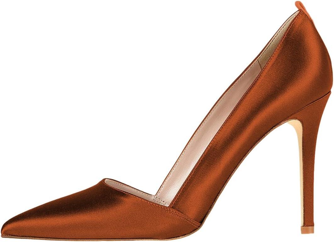 imageFSJ Women Fashion Closed Pointed Toe Pumps Stiletto High Heels Slip On Two ToneSolid Color Contrast Party Dress Office Shoes Size 415 USOrange Brown