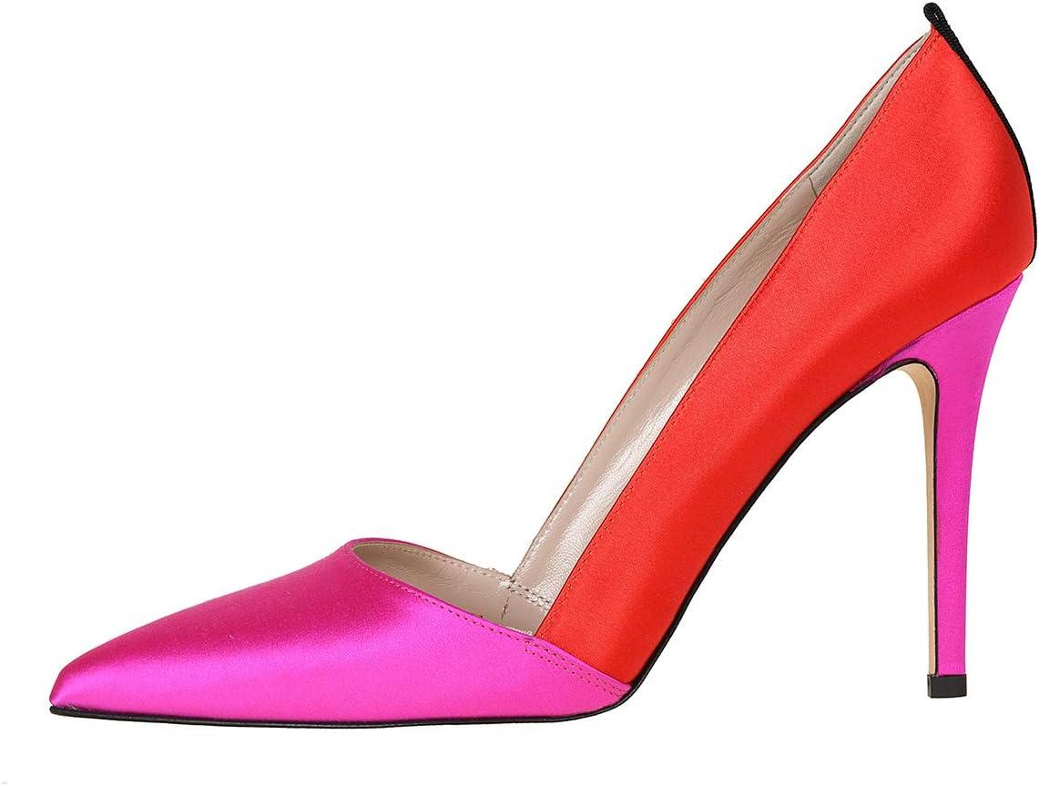 imageFSJ Women Fashion Closed Pointed Toe Pumps Stiletto High Heels Slip On Two ToneSolid Color Contrast Party Dress Office Shoes Size 415 USPinkred